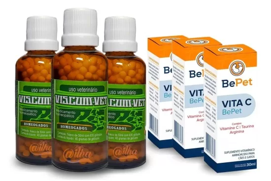 3 frascos de Viscum Vet glóbulos + 3 frascos de vitamina C