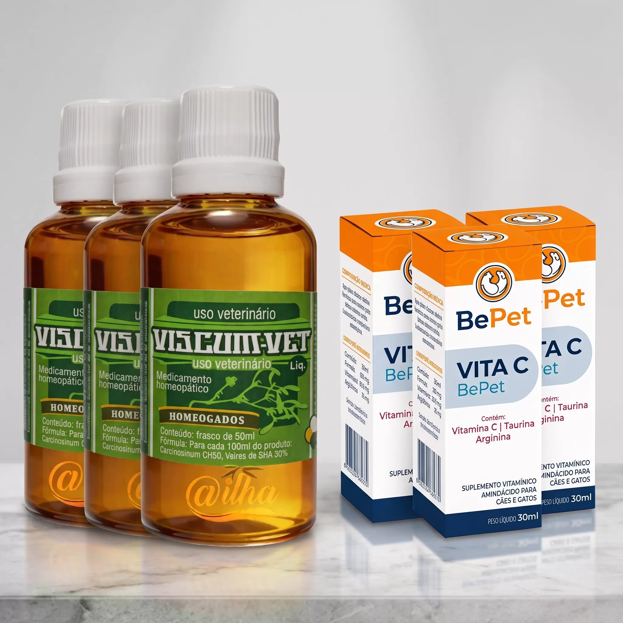 kit 3 un. Viscum Vet Líquido e 03 un. Vitamina C contra câncer em cães e gatos